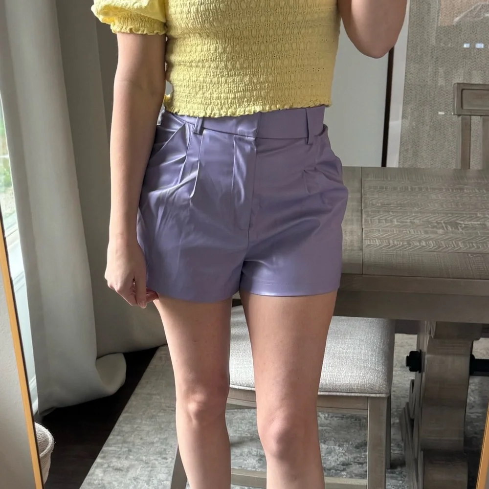 Lavender Purple Faux Leather Women's Shorts - Picture 7 of 16